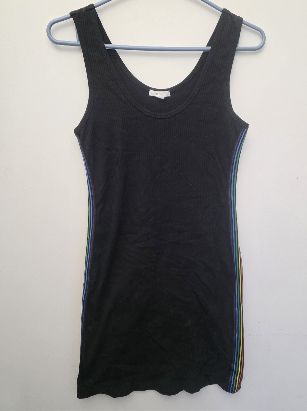 Black Ribbed Tank Top w/ Rainbow Pride Side Stripes – Fitted Stretch Sleeveless